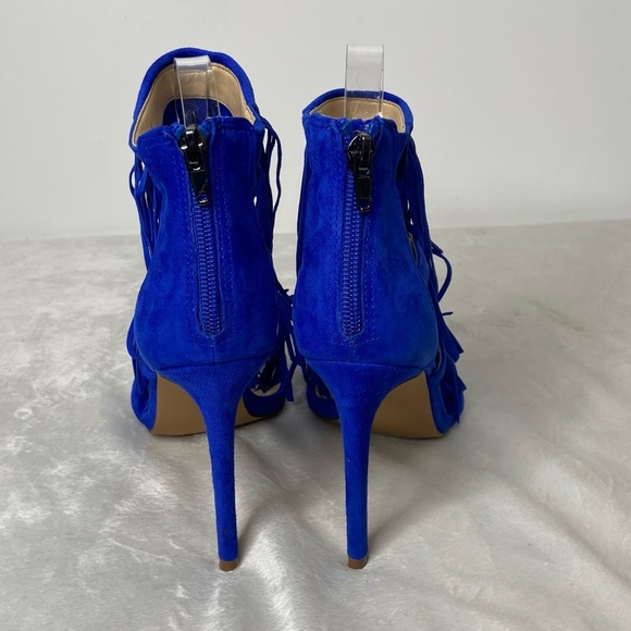 Steve Madden Womens FRINGLY Suede Strappy Fringe Heels Sandals 8M Blue - Picture 5 of 9